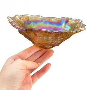Carnival Glass Iridescent Ruffled Dish – Amber Rainbow